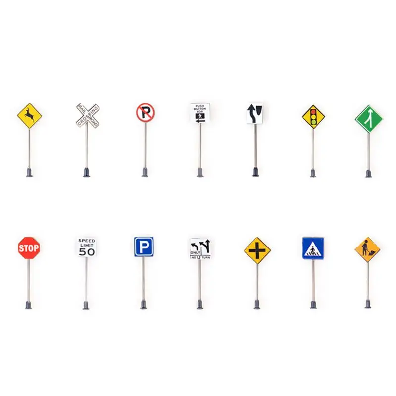 14pcs/set 1/87 Scale Model Mini Signs Building Sand Table Model Accessories Micro Landscape Decoration Road Sign 3