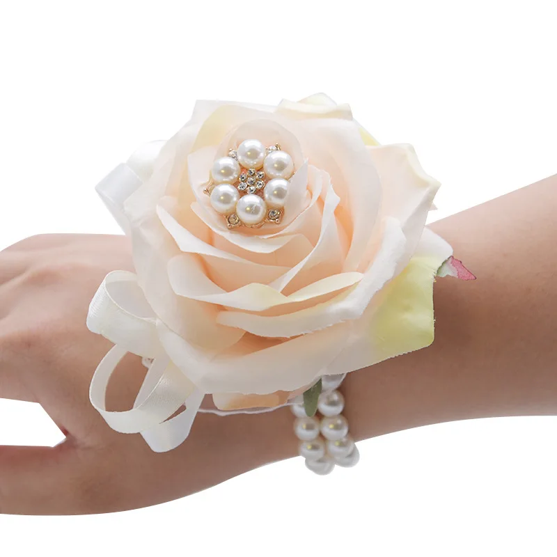 

New Hand Corsage Flowers Bridesmaid Bracelet Wedding Flower Bracelet Bridal Wristband Bridemaids Accessoirs Wrist Corsage Pearls