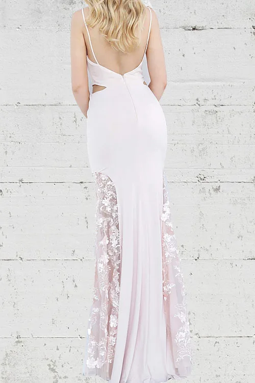 Unique Design Spaghetti Straps Dinner Dress Women Lace Applique Stretch Fabric Mermaid Formal Evening Gown robe de soiree