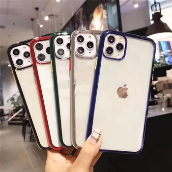 

Slim Plating Phone Cover For iPhone 11 Pro X XR XS Max 7 8 Plus Button Holder Shockproof Transparent Tpu Soft Case For iphone 11