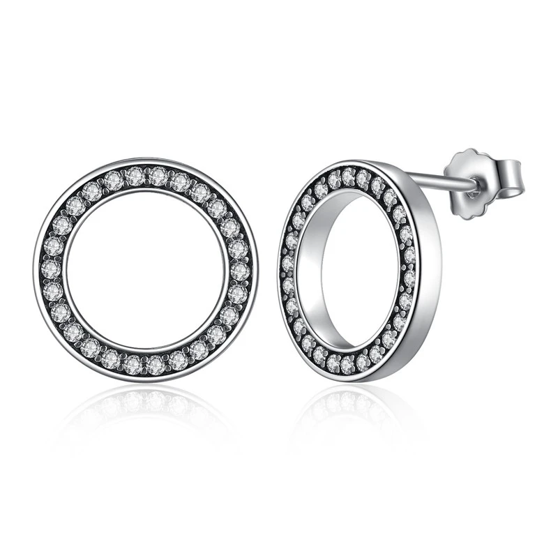 BAMOER, натуральная 925 пробы, серебро, Forever Rose& Clear CZ, Круглый Круг, серьги-гвоздики для женщин, модное ювелирное изделие, PAS484