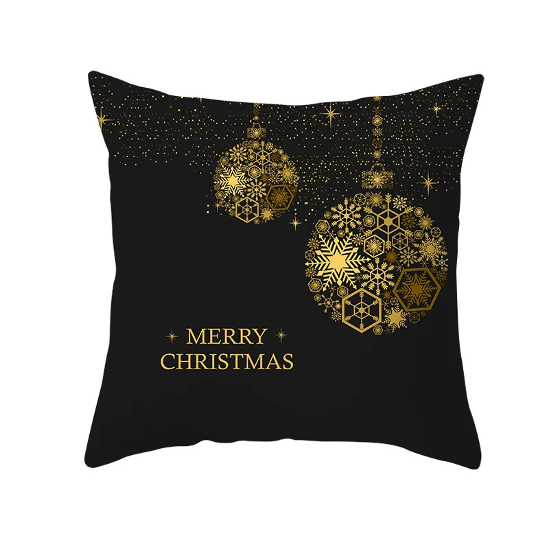 Christmas Decorations for Home Gold Black Snowflake Elk Cushion Cover Navidad Xmas Ornaments New Year Christmas Gift