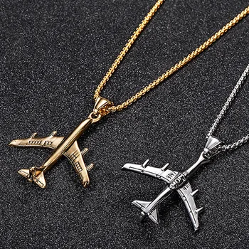 

Cool Punk Aircraft & Airplane Pendant Necklaces Male Gold Color Stainless Steel Necklace For Men/Women Fashion Jewelry 2020 New
