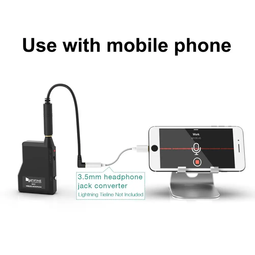 Fone de Ouvido Fifine Polegada Saída Lapela Microfone K037b 20-channel Uhf1 - 4 - Image 6