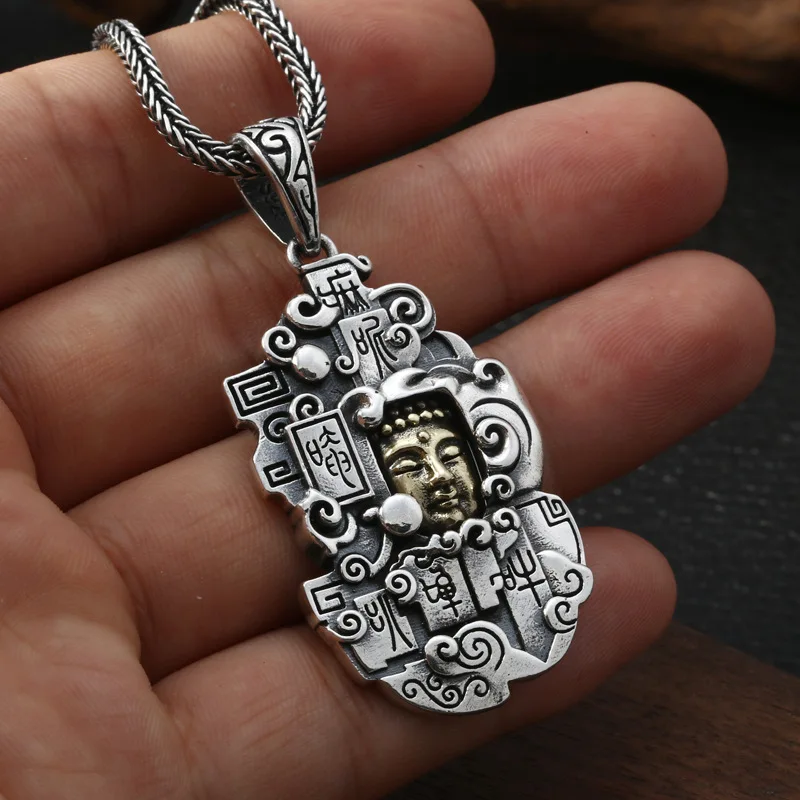 925 пробы, серебряная, Классическая, тайская, серебряная, буддийская цепочка, подвеска, Ретро стиль, шесть слов, мантра, Будда, статуэтка-подвеска, ювелирные изделия для мужчин и женщин