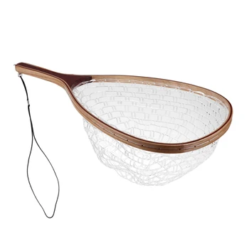 

Fly Fishing Net Fish Catch Rubber Landing Net Fish Keeper With Wooden Handle