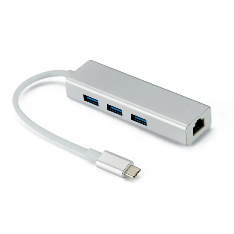 Серебристый Практичный Портативный Тип-c Gigabit LAN концентратор Тип C Rj45 с USB 3,0 хаб 10 Гбит/с - Цвет: Серебристый