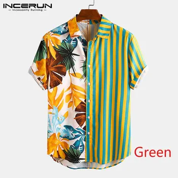 

Men Ethnic Printed Shirts Short Sleeve Lapel Patchwork Shirt Casual Loose Soft Camisa Summer Hawaiian Holiday Blusa 5XL INCERUN