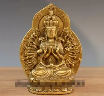 

7" Chinese Brass 1000 Arms Kwan-yin Bodhisattva Avalokitesvara Buddha Sit Statue