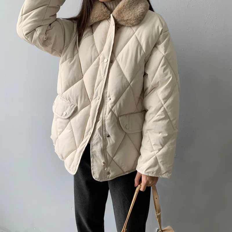 

2019 winter parkas women fur collar zipper heavy padded jacket good quality warm thick coat retro street jackets outwear