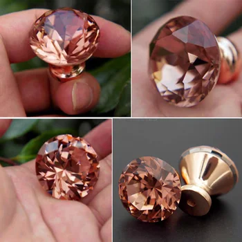 

12pcs/Set Rose Gold Crystal Drawer Pull Cabinet Door Knob Dresser Pull Knobs Glass Attachment Cabinet Hardware
