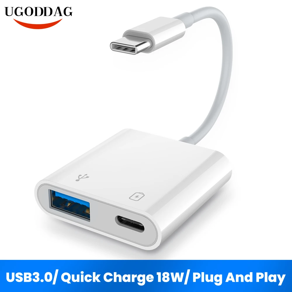 2 In 1 USB 3.0 Type C OTG Adapter 18W DP QC Fast Charge Supply Mobile