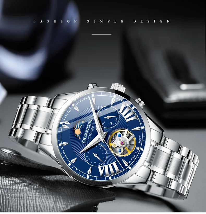 Automatic Watch Man GUANQIN GJ16120 Mens Watches Top Brand Luxury Mechanical Watch Moon Phase 50m Waterproof Tourbillon Date New (10)