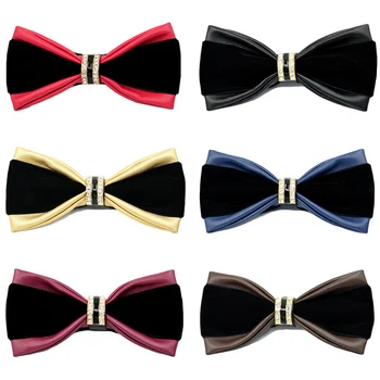 

Men Velvet Pre-tied Crystal Bow Ties Wedding Party Faux Leather Tuxedo Bowtie RSTIE0341