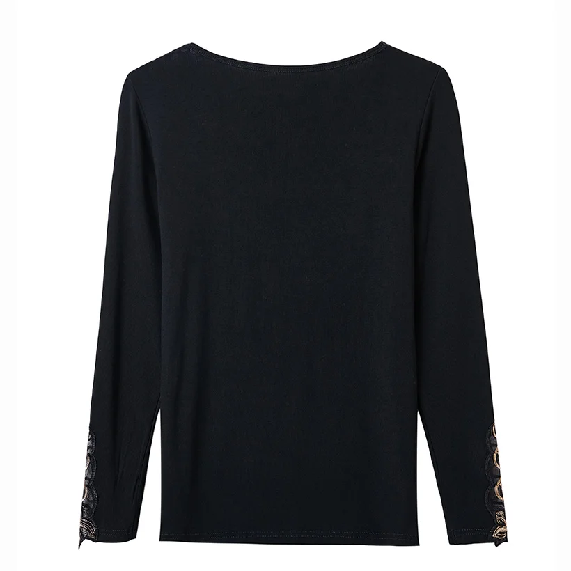 Blusas mujer de moda Осенняя Футболка со стразами с длинными рукавами модная повседневная открытая Сетчатая футболка больших размеров черные женские топы