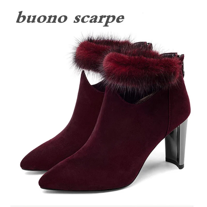 

Autumn and winter sexy plating with pointed Nude Mane Sheep anti-skin boots