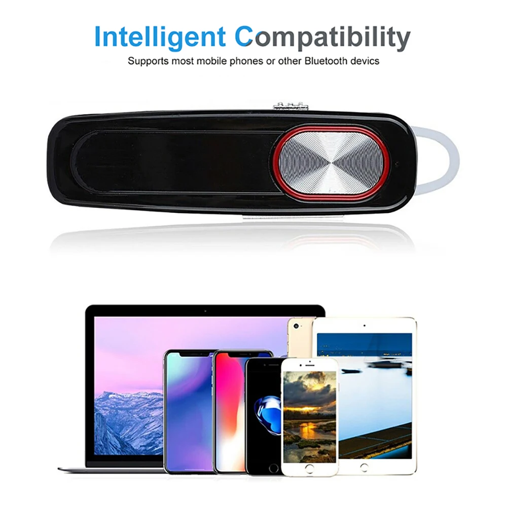 Men Wireless Bluetooth Single Earphone Business In Ear Headset Hands free Stereo Long Standby Time with Ear Hook for iPhone 11