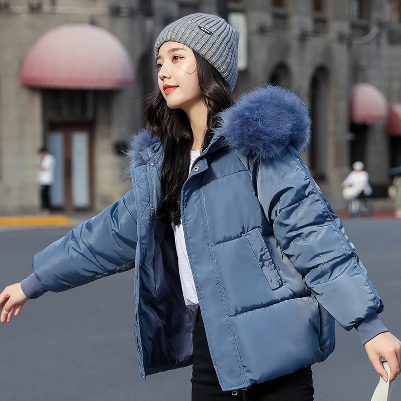2020 Winter Bubble Jacket for Women Thick Parka Short Style Hooded Fur Collar  Solid Casual Female Coat Kobieta Kurtka