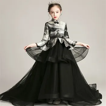 

2019Luxury New High-Quality Children Girls Host Piano Costumes Communication Long Tail Dress Kids Evening Party Birthday Dress