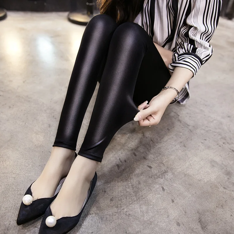 Корейская версия тонких кожаных леггинсов женские матовые тонкие кожаные штаны большого размера девять штанов