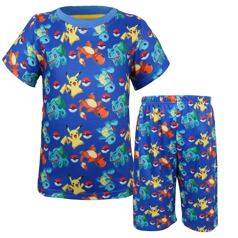 Children Pajamas Boy's Cotton Nightwear Pokemon Cartoon Loungewear Kids Boys Anime Homewear Autumn Sleepwear for Little Boys - Цвет: 61923-blue