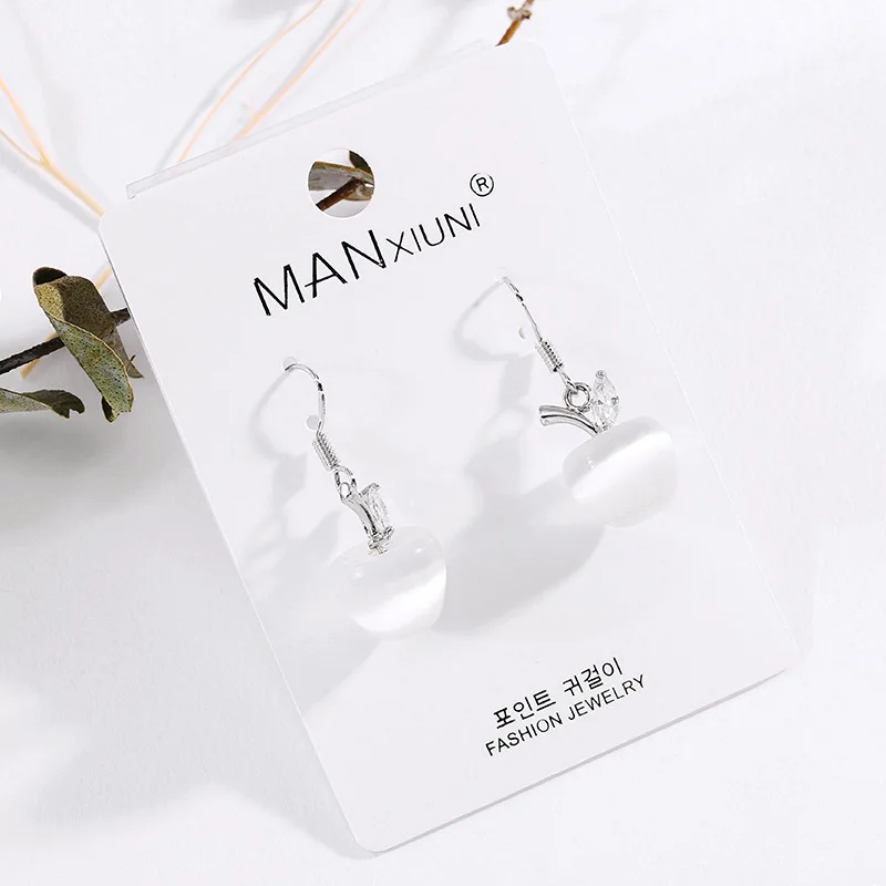 White Fashion Boutique Cat Eye Apple Earrings for Women Accessories Crystal Jewelry Hot Lovely pendientes mujer moda Gift - Окраска металла: White