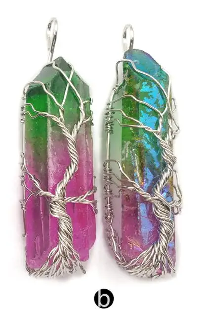 b(Aura quartz) WT-P1469 WKT серебро/розовое золото проволока обернутая аура кварц точка духов Золотой Гальванизированный ожерелье кулон ювелирные изделия - Окраска металла: b(Aura quartz)