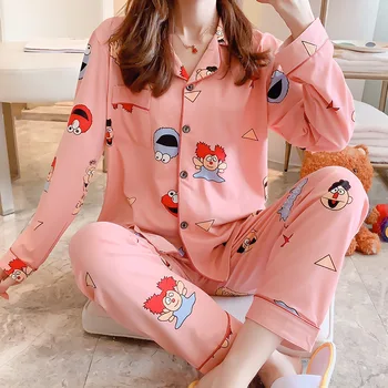 

ins Hot Sale Stylish Lapel Pajama Sets For Women Cotton Good Quality Premium Pyjamas Spring Autumn Casual Pijama Sleepwear