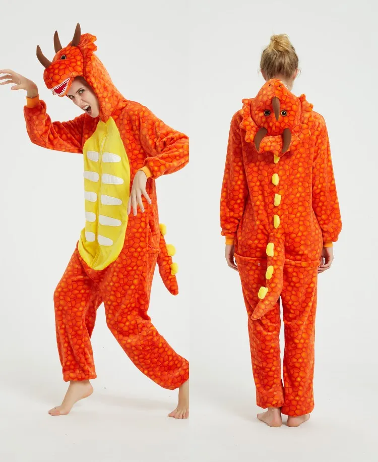 Kigurumi Рождество фланелевый Динозавр для мужчин/женщин Трицератопс Onesie милый Косплей Зима животных пижамы для женщин