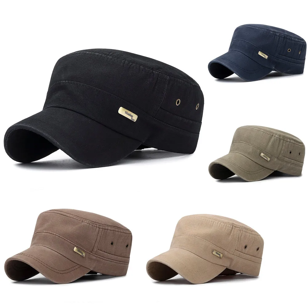 

Outdoor Casual Sun Prevent Fitted Cap Plain Curved Fashion Unisex Military Style Flat Cap Vintage Baseball Cap Sport Sun Hat