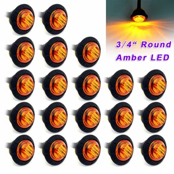 

20pcs 3/4 Inch Round Amber LED Light Truck Trailer Side Lights Waterproof Clearance Marker Lamp Applicable Universal For Cars