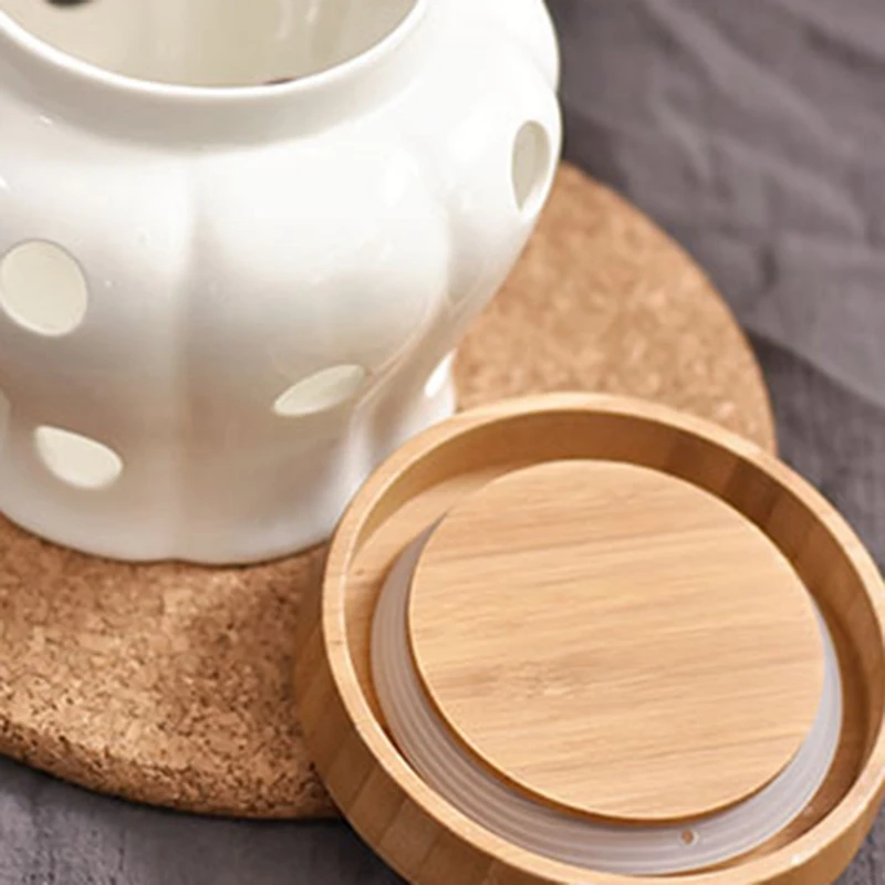 1PC Round Garlic Ginger Ceramics Storage Jars Jar Containers with Bamboo Lids To Garlic Sealing Kitchen Ginger