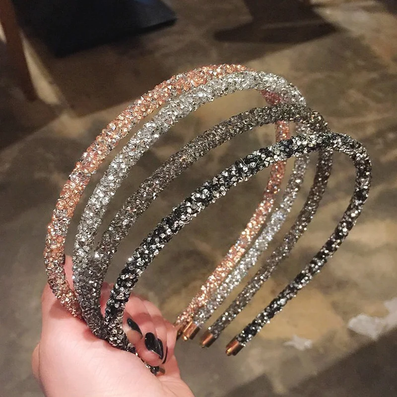 

Diamond Flashing Headband Korean Style Hair Hoop Thin Sideband Hair Hairband Crystal Hair Accessories for Elegant Women Headwear
