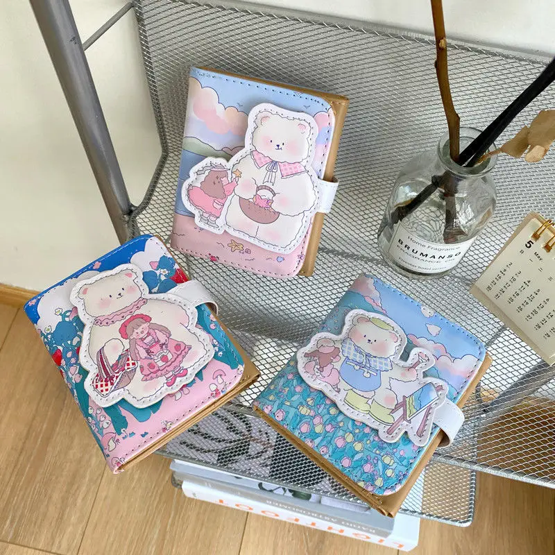 Korean Ins Sunshine Bear Girl Pu Short Three-fold Wallet Cute Image Student Card Holder | Дом и сад