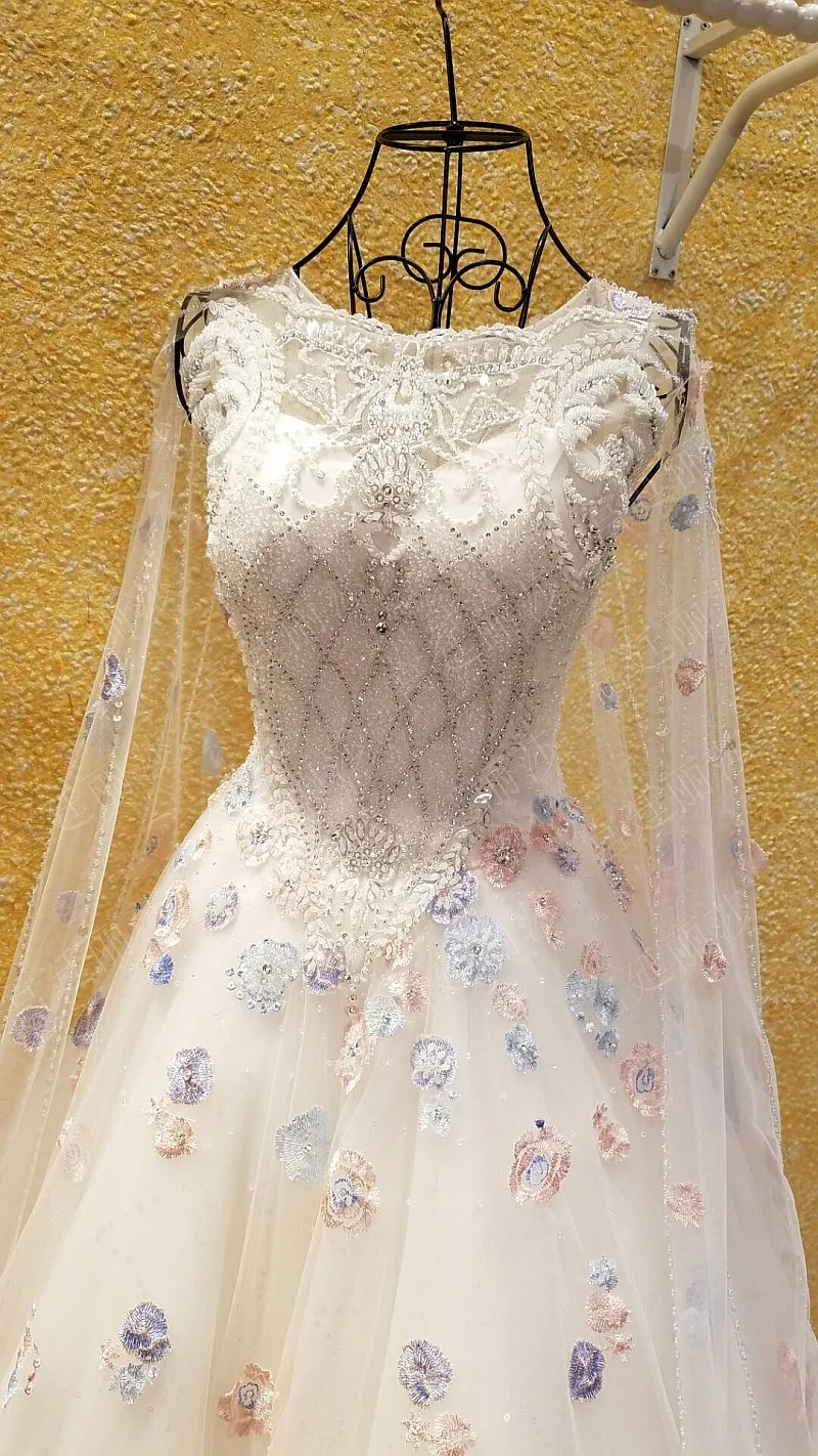Vestido de noiva, свадебное платье с рукавами-крылышками и кристаллами, v-образный вырез, vestido de noiva com renda, бальное платье, vestido de casamento Novia