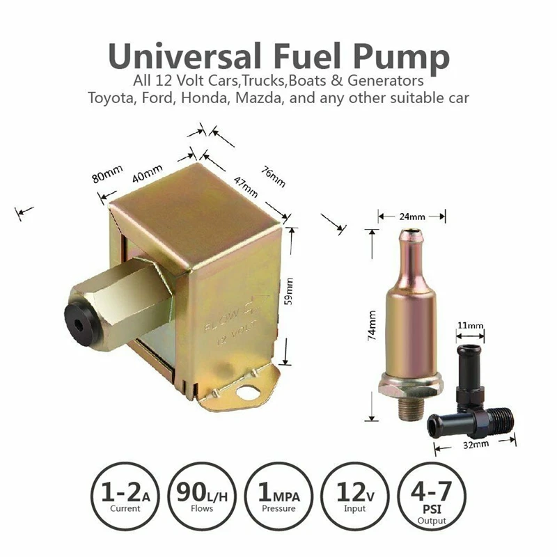 Универсальный 12 В Электрический топливный насос 2,5-4 Psi Тип квадратный топливный насос 30 г/ч самовсасывающий бензиновый насос сырой нефти для карбюратора