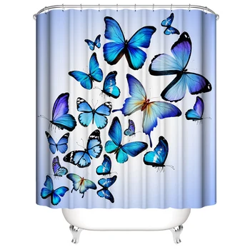 

Shower Curtains With 12 Hooks Mildew Resistant Bathroom Curtain Set For Home Decor Blue Butterflies Waterproof