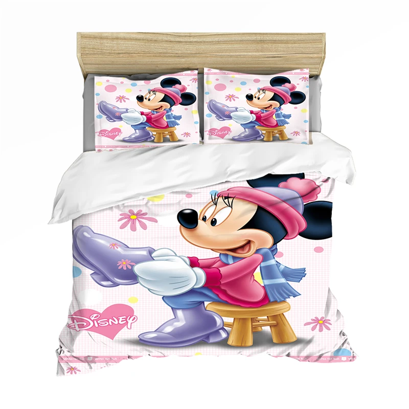 Disney мультфильм Постельное белье Микки и Минни Маус пододеяльник для двуспальной кровати King Размеры белый мягкий домашний текстиль, студентов, детей, пара комплект постельного белья