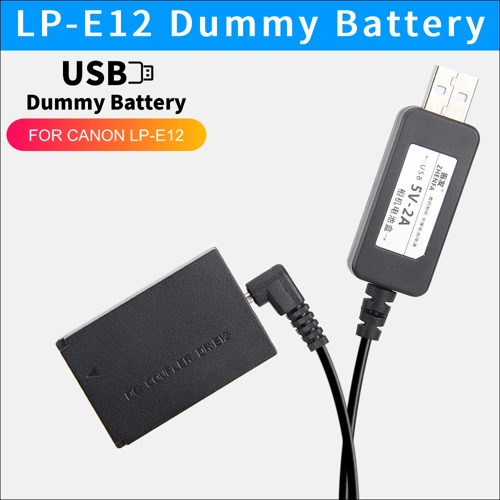 Batería simulada de LP-E12, adaptador de corriente para cámaras Canon EOS M m2 M10 M50 M100 M200, fuente de alimentación de 5V, Cable USB + caja de batería, DR-E12