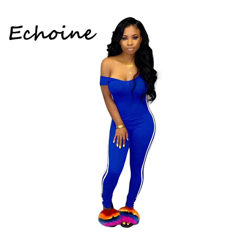 

Echoine Sexy Spaghetti Straps Jumpsuits Playsuit Striped Slinky Bodycon Long Rompers Womens Jumpsuit Overalls For Women