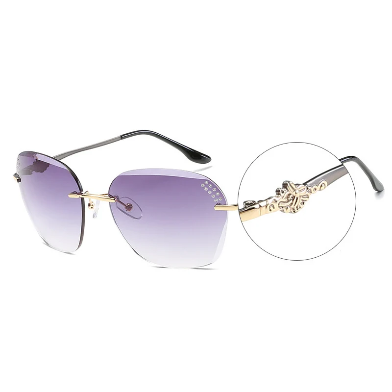 

Luxury Rimless Glasses Diamond Cutting Lens Sunglasses Women Brand Designer Metal Farme Gradient Ladies Goggles UV400