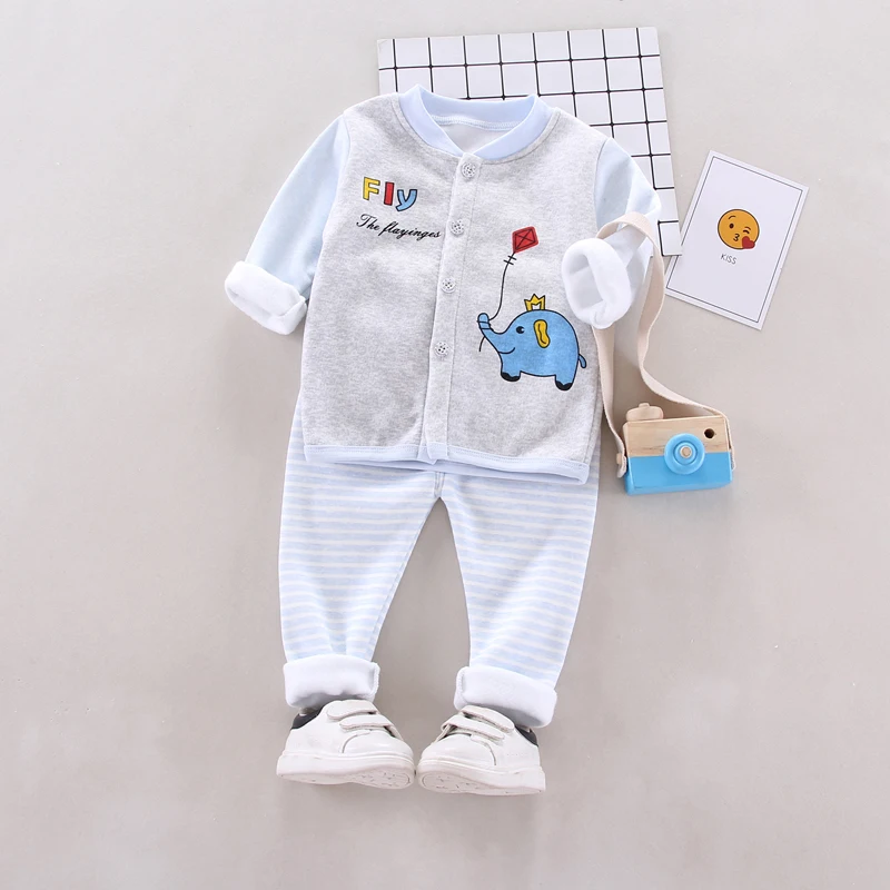 daxiang blue Коллекция года, весенне-осенние комплекты одежды для маленьких мальчиков и девочек комплекты одежды для младенцев плюшевая футболка с рисунком и штаны Повседневный Детский костюм - Цвет: daxiang blue