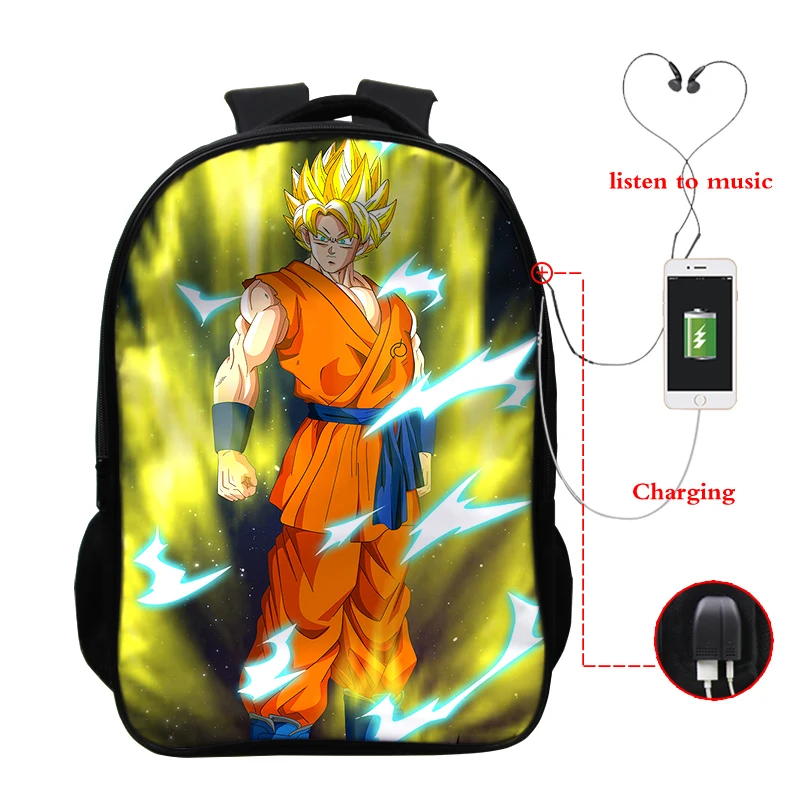 F3 USB зарядка мочилы Жемчуг дракона Супер Saiyan Dragon ball Z рюкзак аниме Гофу сумка для ноутбука школьный рюкзак для книг рюкзак для наушников - Цвет: F3