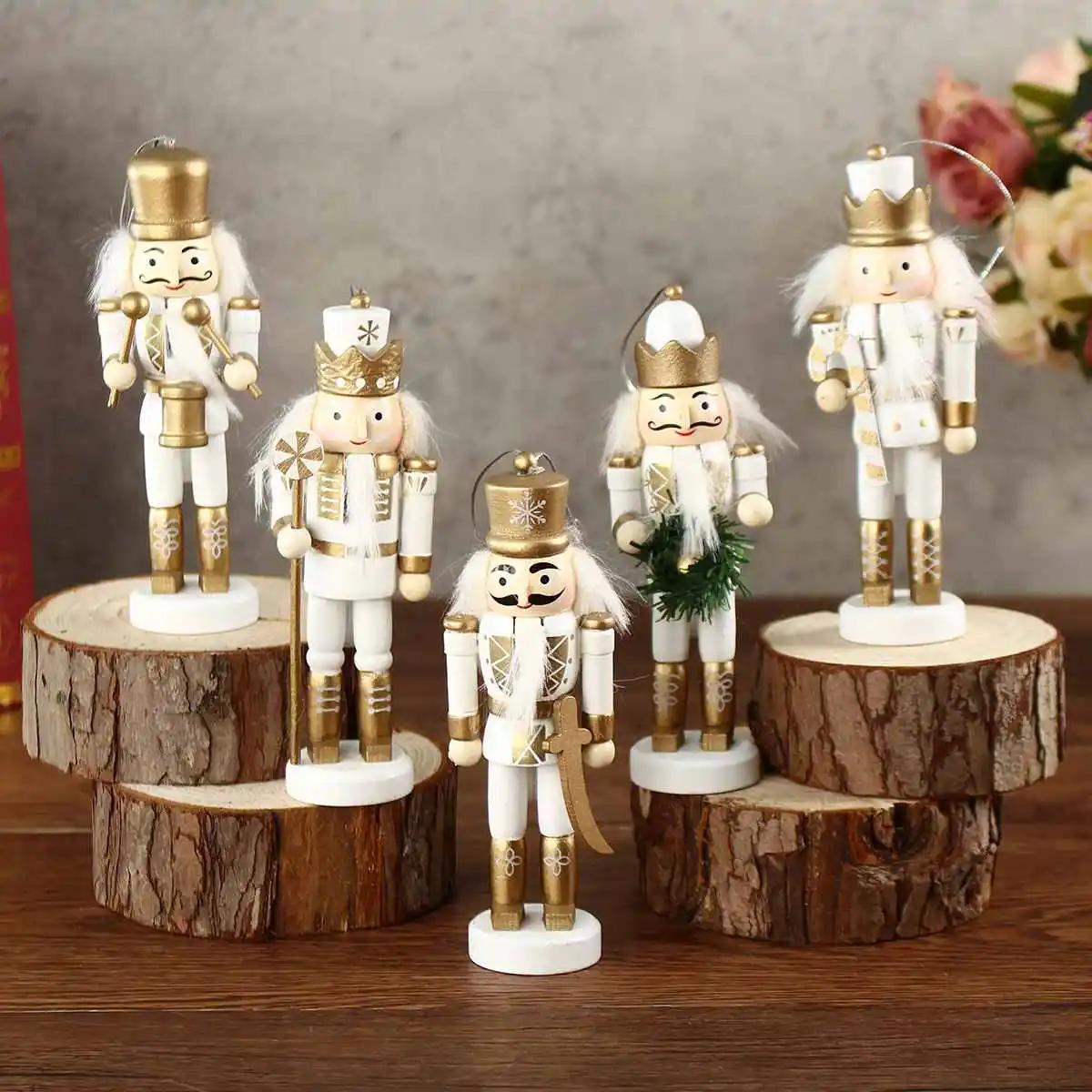 5Pcs/set Wood Nutcracker s Christmas Gift Set Classic Nutcracker Doll Decoration for Office Home Christmas kids Gift 12CM