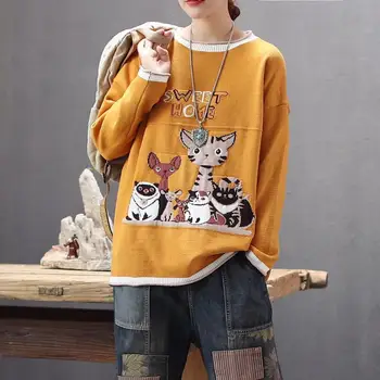 

4 Colors Dog Patch Sweaters Women Korean Fashion Knitwear Ladies Knitted Pullovers Vintage Female Oversized Jumper AA206S30