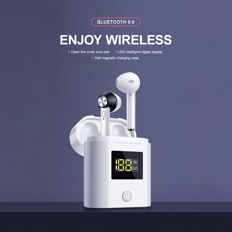 D019 TWS Bluetooth 5,0 наушники HD стерео Беспроводная Спортивная гарнитура с басами светодиодный дисплей зарядное устройство чехол для IOS и Android