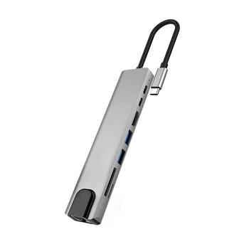 

8 in 1 USB 3.0 High Speed Ports Type-C Hub Usb-C to 4K 30HZ HD Laptop Rj45 Gigabit Ethernet Network PD Hub