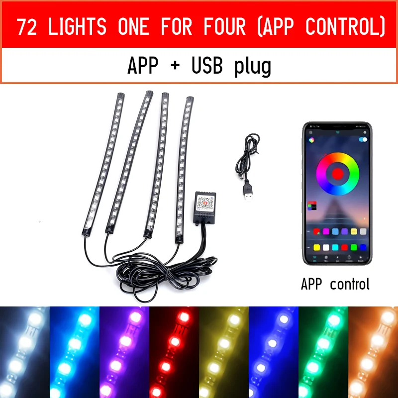 72LED USB APP 72 Led Автомобильный светильник для ног с USB сигаретный светильник er музыка управление приложение RGB Автомобильный интерьер декоративная атмосфера светильник s - Испускаемый цвет: 72LED USB APP