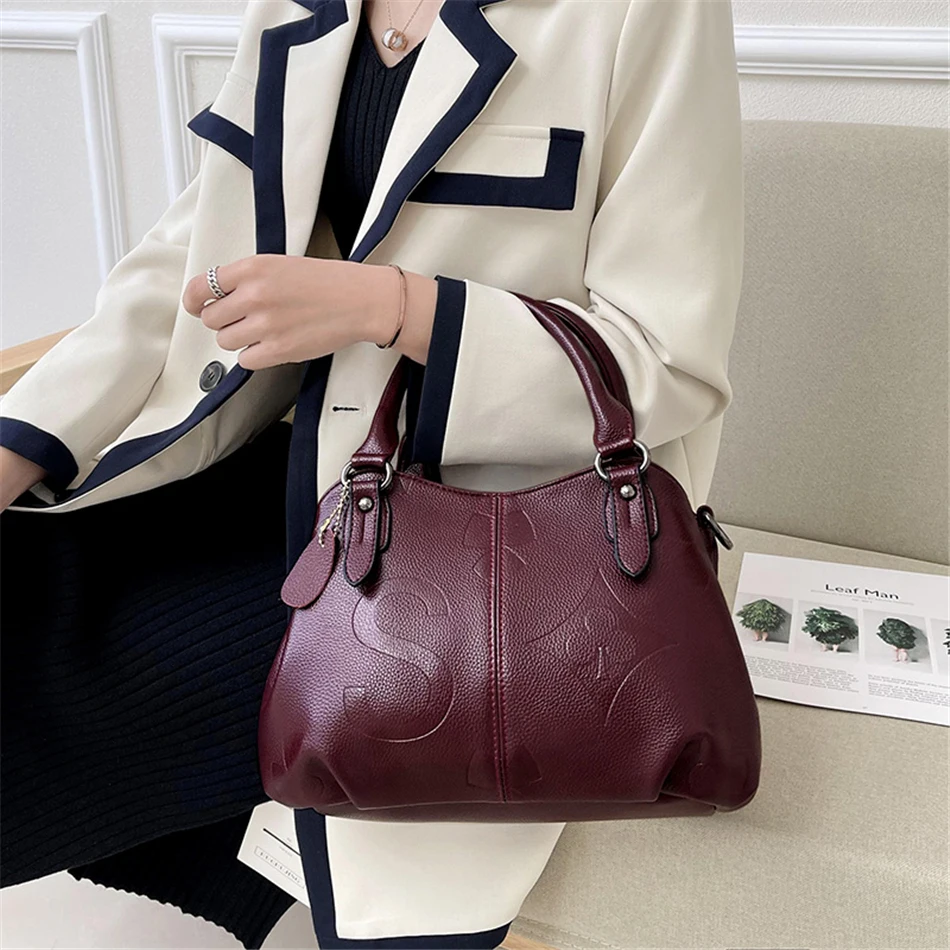 حقيبة يد جلدية فاخرة للنساء ثلاث طبقات حقيبة كتف جديد شنط العيد لعام