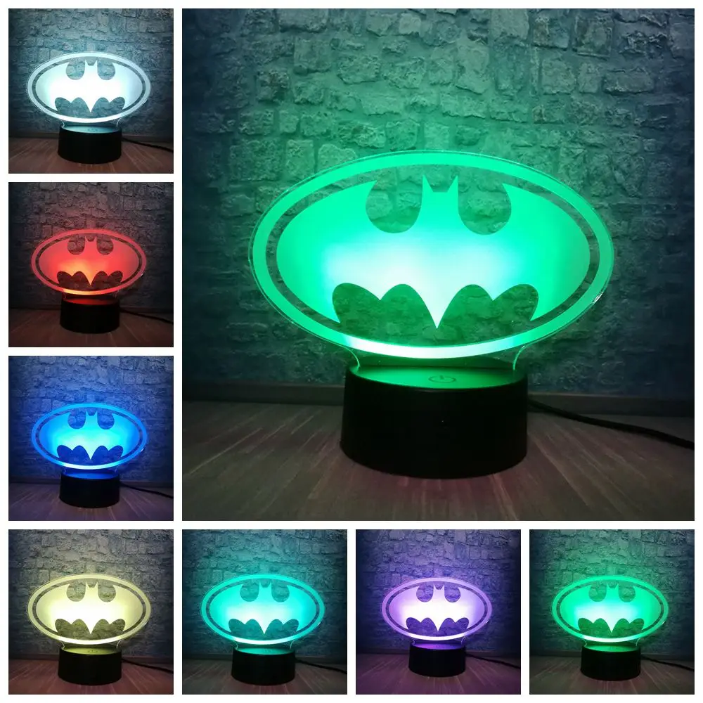 3D светодиодный DC Супермен логотип лампочки с символами, моделирующая лампа, 7 цветов, изменение иллюзии, настольный ночник, декор для комнаты, Детские вентиляторы, подарок, детская игрушка - Испускаемый цвет: Black base 2